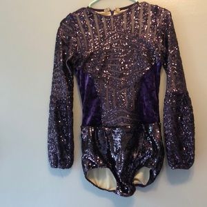 One piece, purple sequined, dance costume